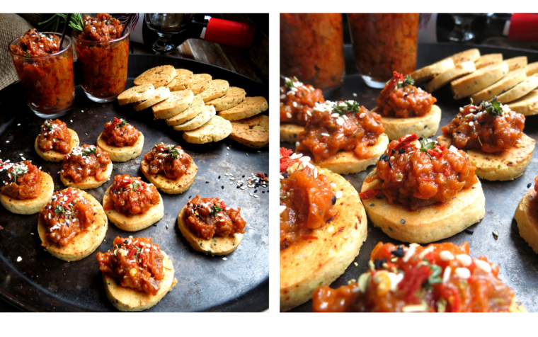 Krakersy z salsą i bakłażanem